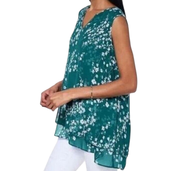 FEVER WOMEN'S GREEN FLORAL SLEEVELESS TOP SIZE XL - Picture 1 of 10